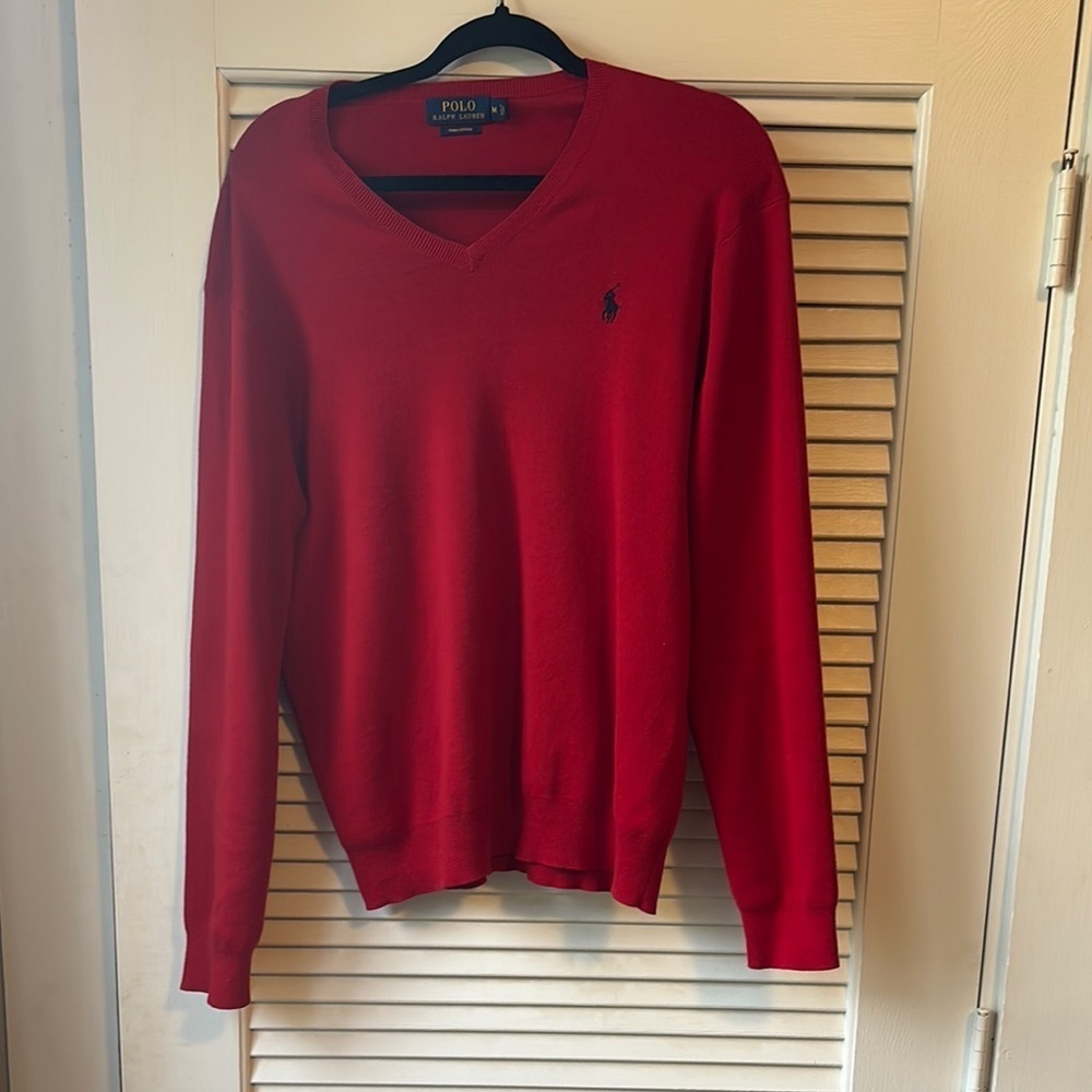 Men’s size medium red v neck cotton sweater